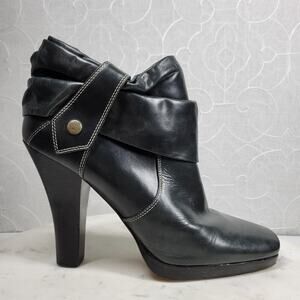 Facade Zena Ankle Boots Womens‎ 10 Black Leather Gathered Snap Platform Heeled